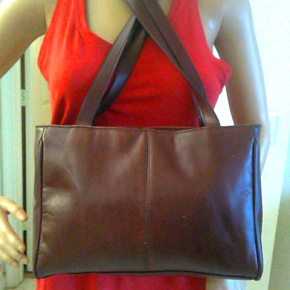 BROWN LEATHER SHOULDER BAG BY CARLO D'SANTI BRAIDED ZIPPER CLOSURE - Picture 9 of 9